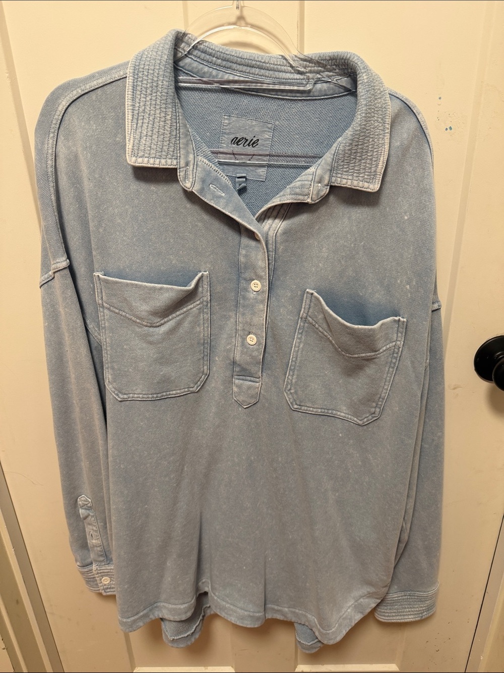 aerie Washed Light Blue Long-Sleeve Tunic Polo